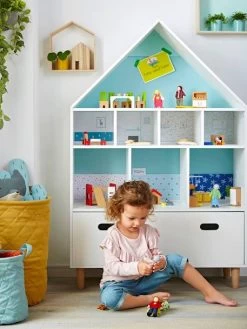 Meuble De Rangement 9 Cases Maison Blanc/bleu - Vertbaudet -Périphériques Pour Enfants meuble de rangement 9 cases maison 4